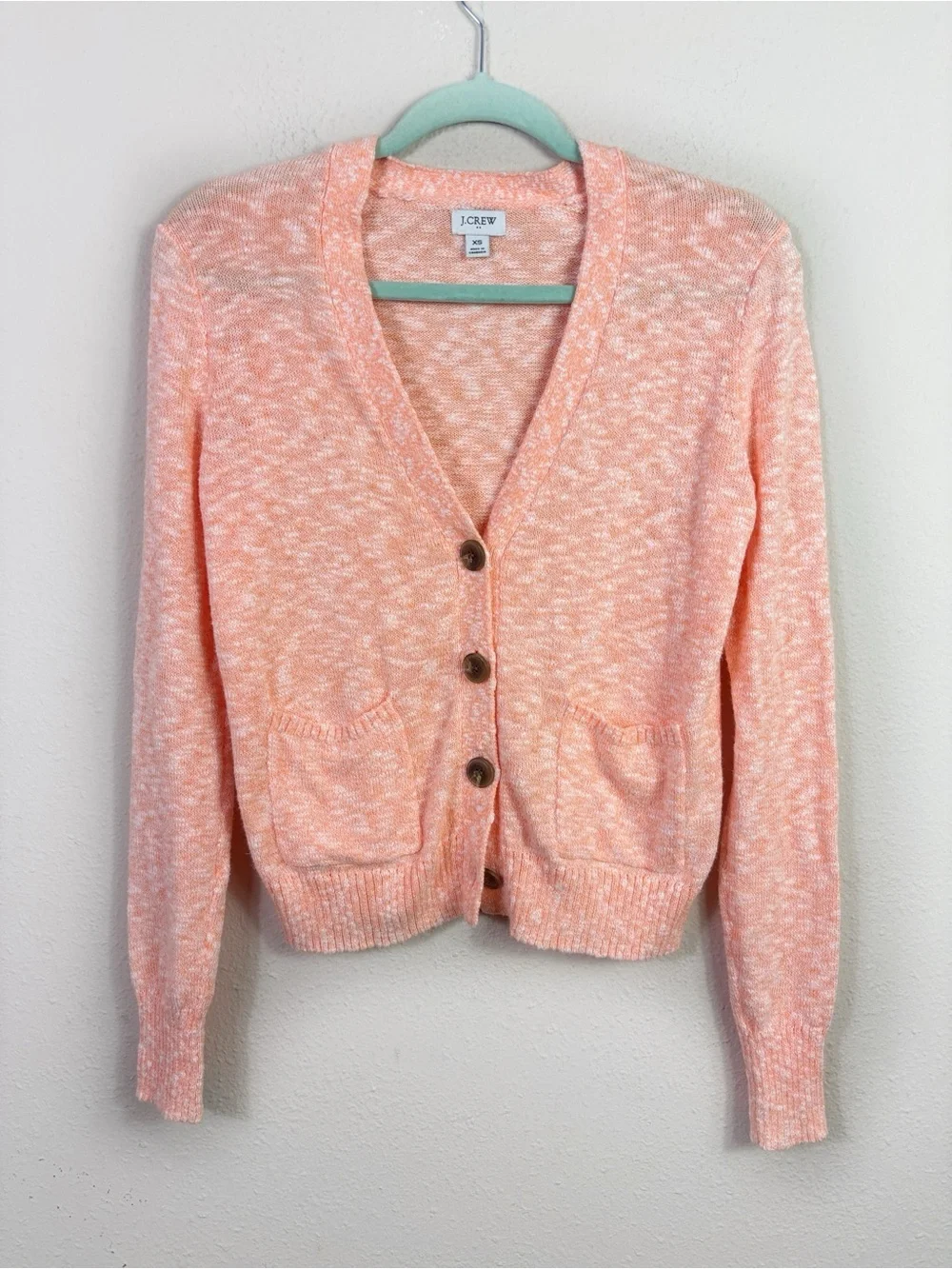 J. Crew Cotton Blend Orange Button Down Cardigan Sweater w/ pockets size XS